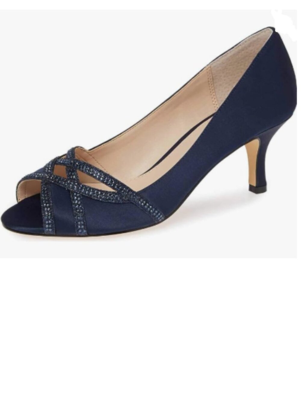 XYD Navy Prom Wedding Kitten Low Heel Peep Toe Slip on Rhinestones Dress Pumps
